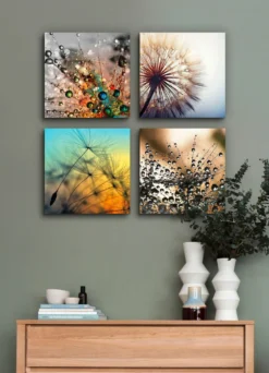 Bilder-Set, 4-teilig, mit Pusteblumen-Motiven