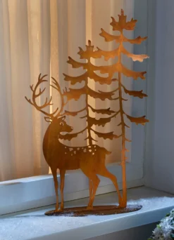 Dekosilhouette Hirsch aus rostfarben lackiertem Metall
