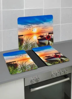 Herdabdeckplatten oder Wandblende aus Glas, Motiv Idylle am See