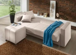 Klick-Klack-Sofa mit Hocker und Dekokissen