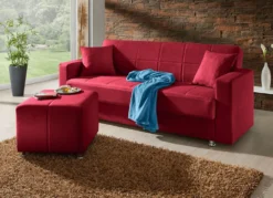 Klick-Klack-Sofa mit Hocker und Dekokissen
