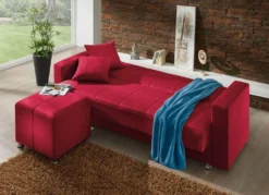 Klick-Klack-Sofa mit Hocker und Dekokissen
