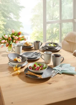 Kombi-Service, 16-teilig, aus Feinsteinzeug im Natur-Look