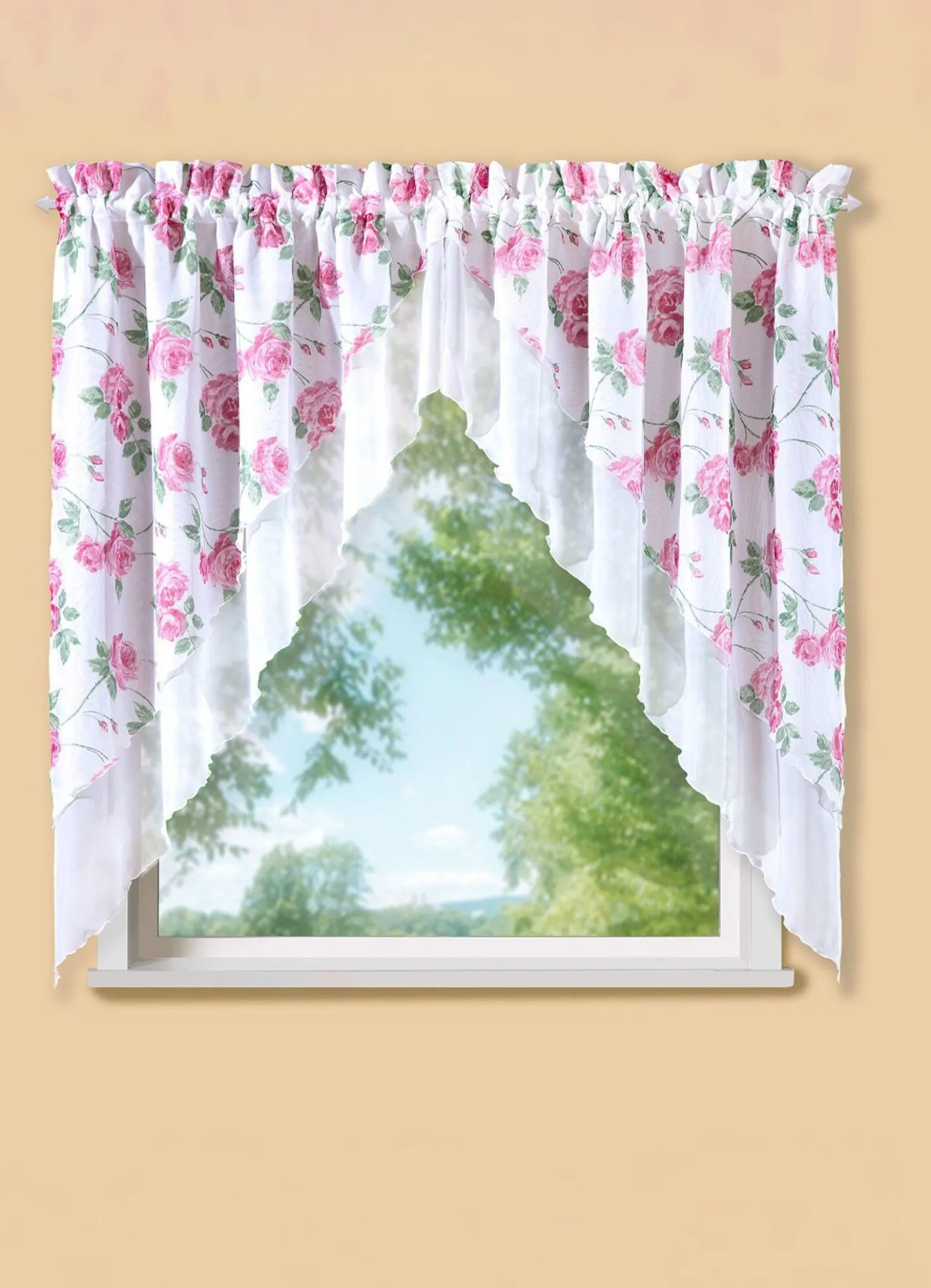 2-teiliger Fensterbehang mit Rosenmotiv