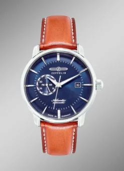 Zeppelin-Automatik-Herrenuhr mit Edelstahlgehäuse und Lederband